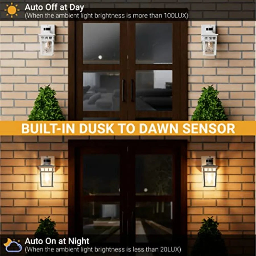 Porch Light Outdoor with GFCI Outlet - 3 Lighting Modes Exterior Light Fixture Dusk to Dawn Motion Sensor Wall Mount Outside Li