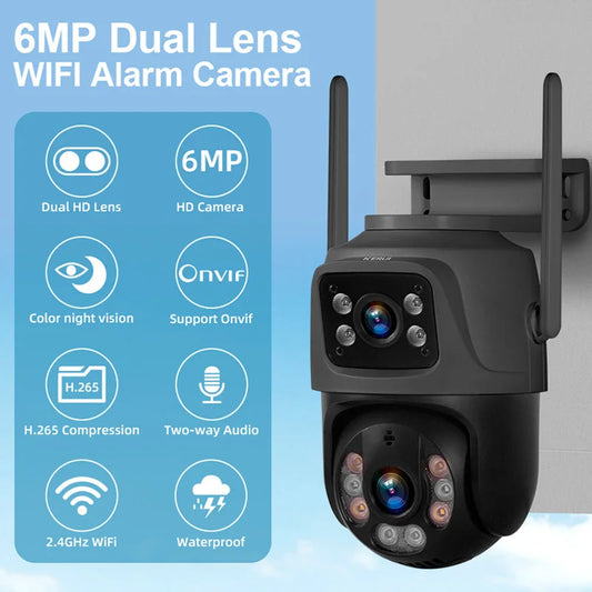 6MP HD WiFi IP Camera Outdoor Wireless Dual Lens PTZ Camera Onvif Home Security Surveillance CCTV Video Human Detect ICSEE APP