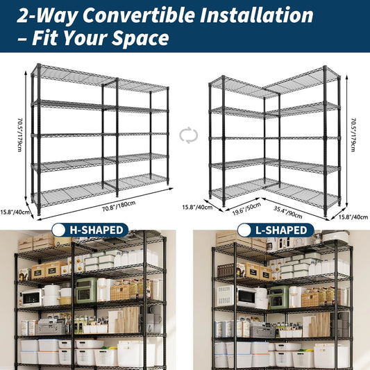 Heavy Duty Storage Shelves 4/5 Tiers Metal Shelving Unit Adjustable Organization Pantry Shelves for Kitchen Garage Commercial