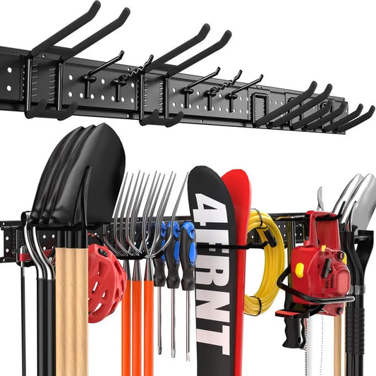 Tool Organizer Wall Mount 48 inches with 10 Adjustable HeavyDuty Hooks, Garage Organization, Garden Tool Storage Rack, Yard, and