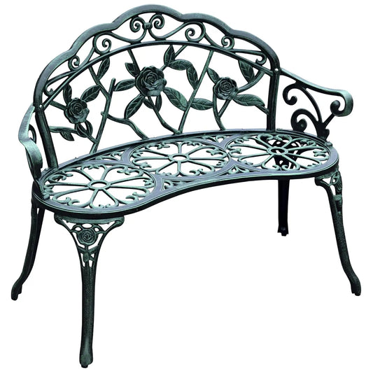 Cast Aluminum Garden Bench Floral Rose Accent Antique Finish Outdoor Patio 50", Customized