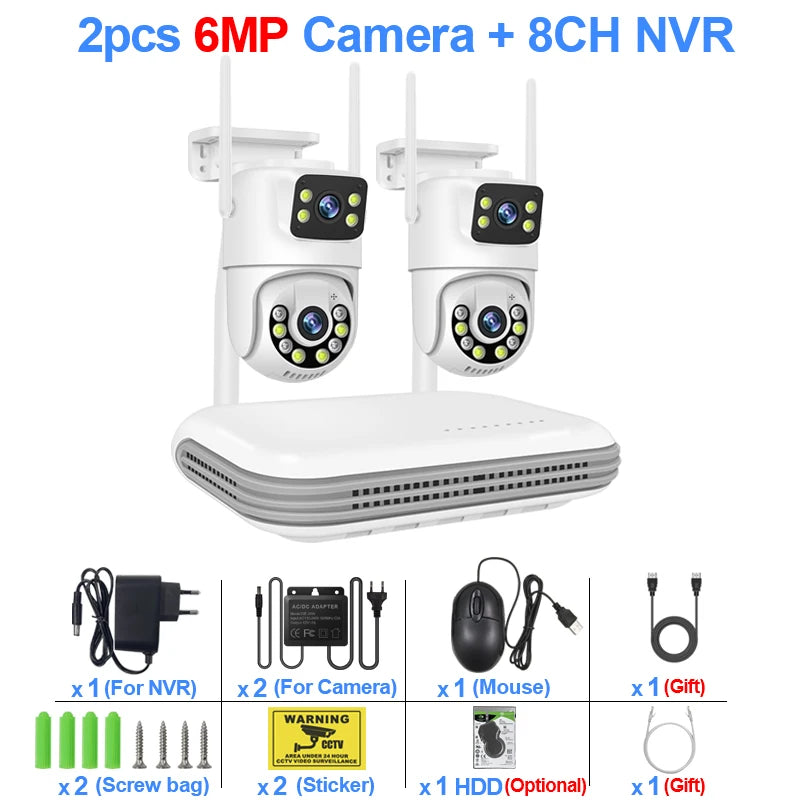 Smar WiFi Security Camera System 6MP Dual Lens Wireless IP Camera Kit With Two-Way Audio 8CH NVR