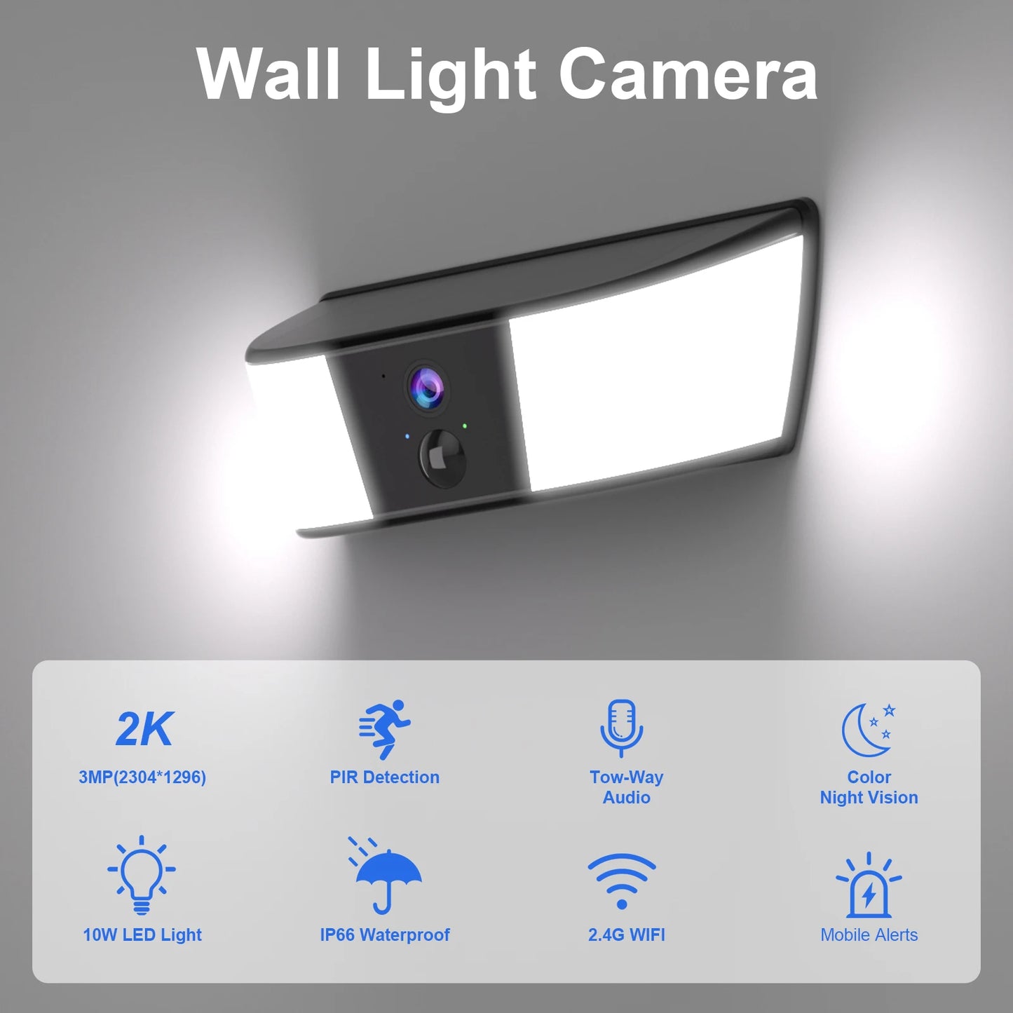 2K Solar Camera Wall Light 2.4G Outdoor WIFI Camera Home Protection Security Camera Battery Cam Color Night Vision Local Alarm