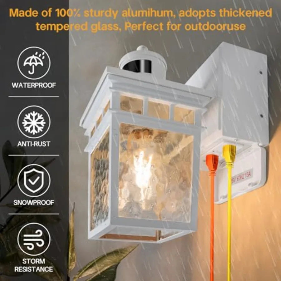 Porch Light Outdoor with GFCI Outlet - 3 Lighting Modes Exterior Light Fixture Dusk to Dawn Motion Sensor Wall Mount Outside Li