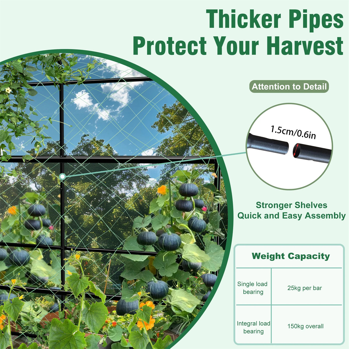 U-Shaped Garden Cucumber Trellis for Climbing Plants Support Frame with Nylon Netting and Spikes Metal Garden Trellis Arch