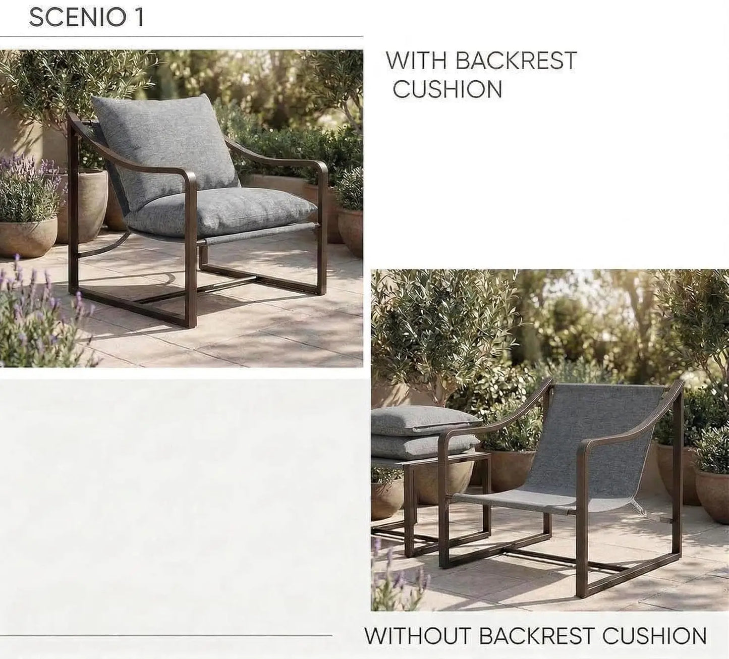 Accent Chairs Set of 2, Metal Frame Sling Outdoor Chairs with Metal Frame and SOFE Cushion for Garden, Patio,Customized