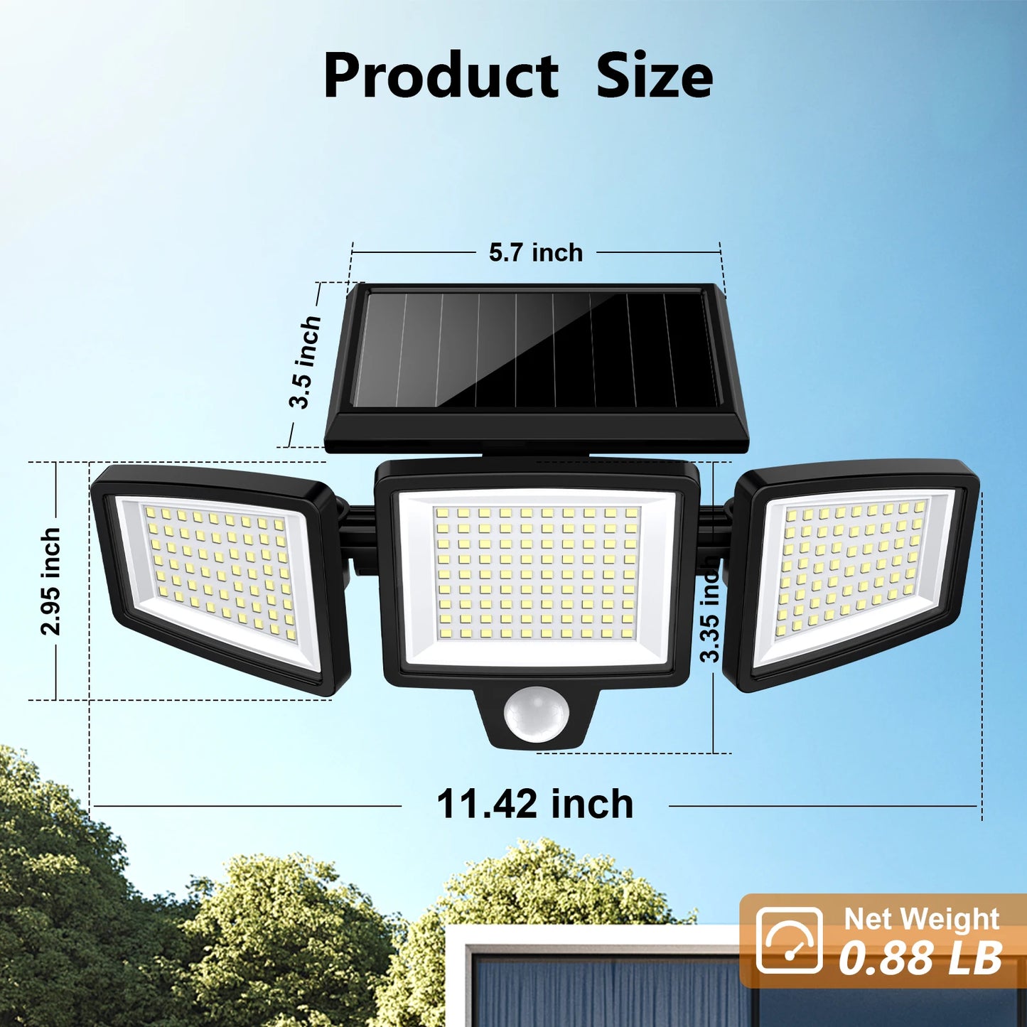 (1/2/3 Pack) 3-Head Solar Outdoor Light, Motion Sensor Security Light with Wireless Remote Control