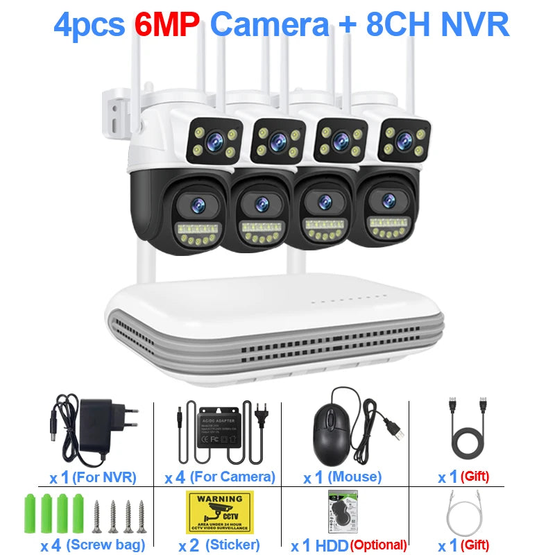 Smar WiFi Security Camera System 6MP Dual Lens Wireless IP Camera Kit With Two-Way Audio 8CH NVR