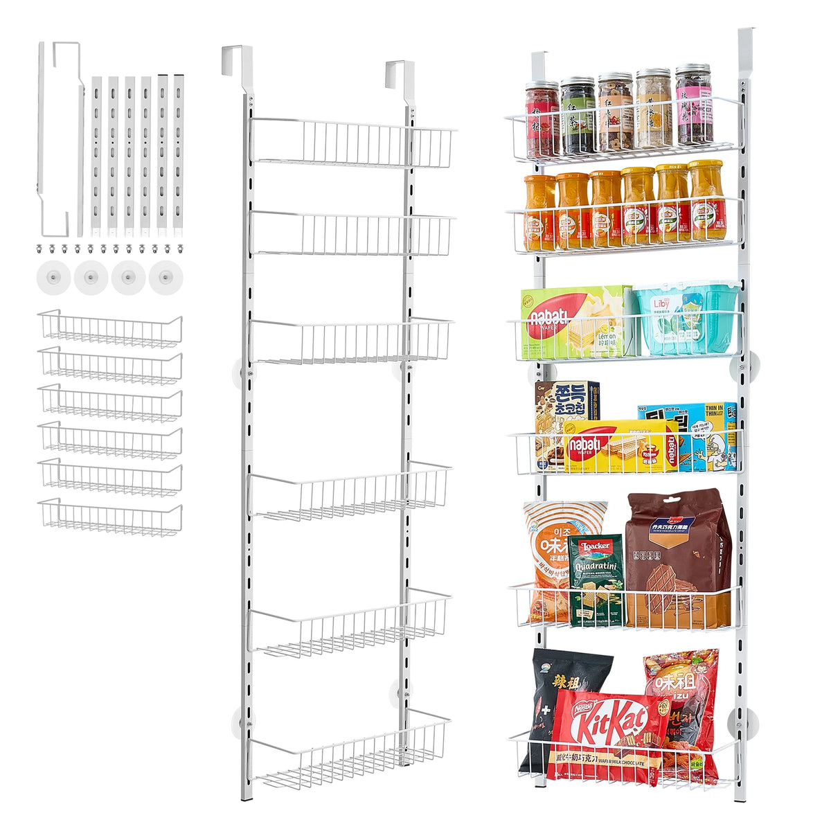 SucceBuy 6 Tier Over the Door Pantry Organizer Heavy-Duty Steel Hanging Spice Rack, Adjustable Wall Seasoning Shelves