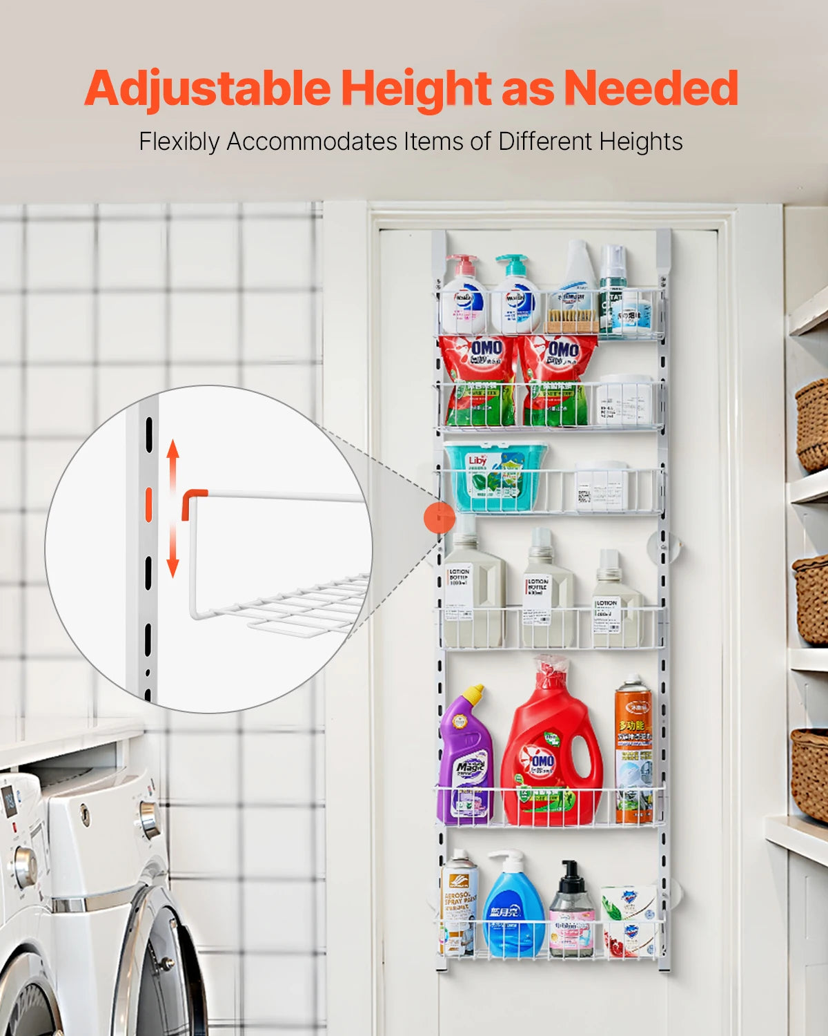 SucceBuy 6 Tier Over the Door Pantry Organizer Heavy-Duty Steel Hanging Spice Rack, Adjustable Wall Seasoning Shelves
