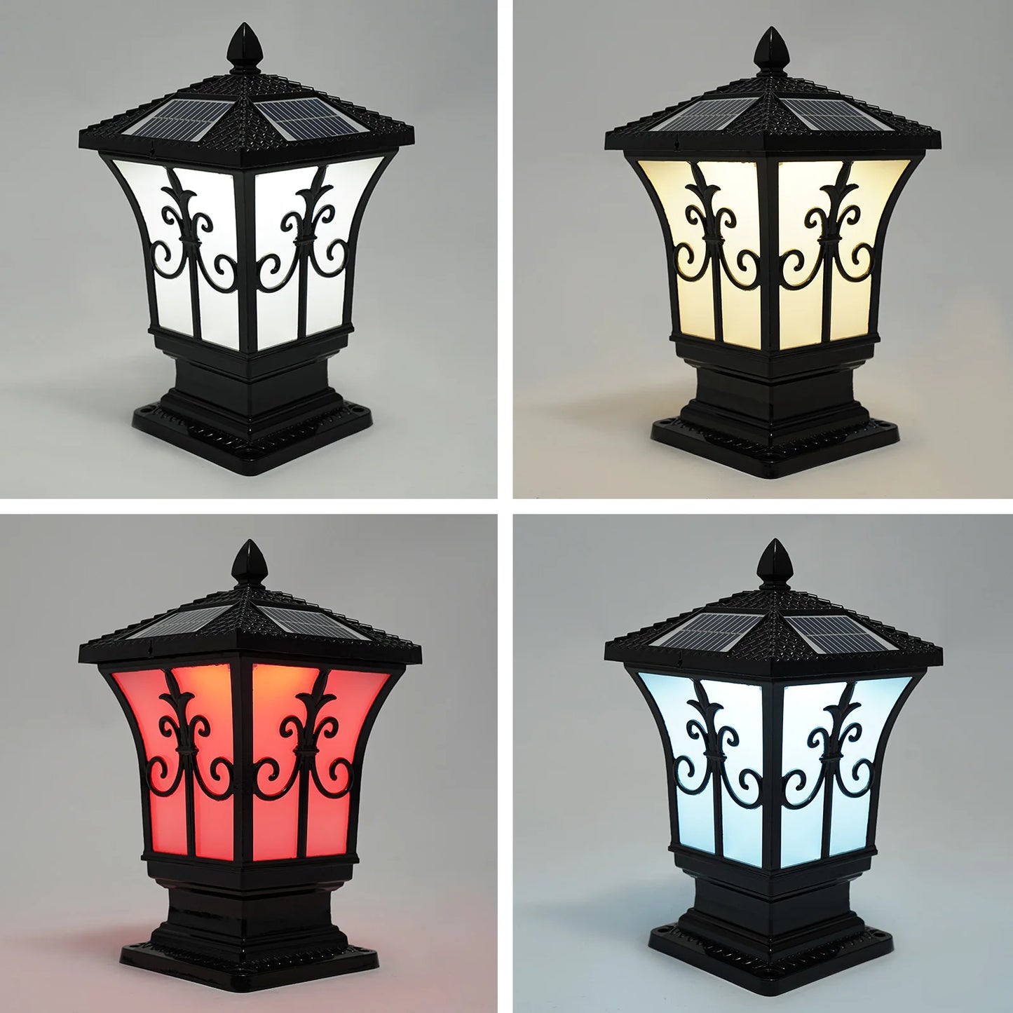 85-265V Outdoor Solar Post Light,Modern Post Light, Solar Powered & Electric Supply Garden Pillar Light with Remote Control