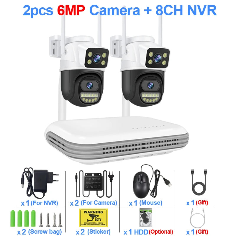 Smar WiFi Security Camera System 6MP Dual Lens Wireless IP Camera Kit With Two-Way Audio 8CH NVR