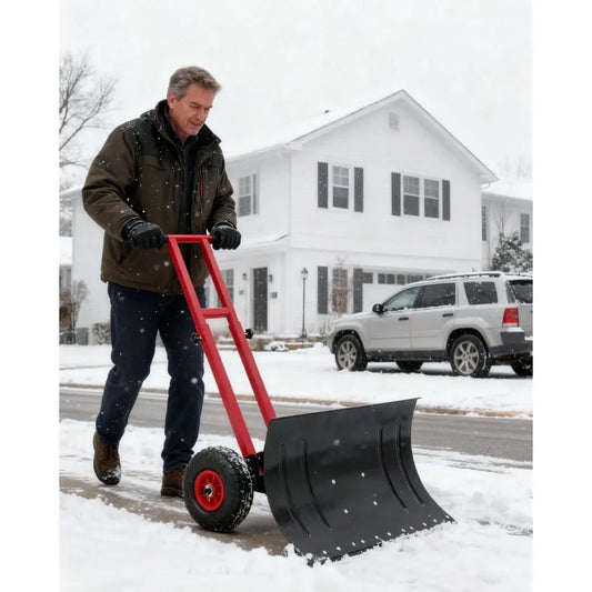 Snow Shovel With Wheels,29in HeavyDuty 2Wheel Snow Pusher Hand Plow For Snow Removal W Wheels,Adjustable Handle And 5Position A