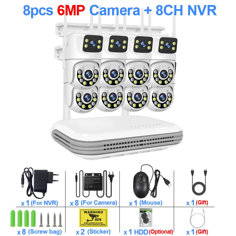 Smar WiFi Security Camera System 6MP Dual Lens Wireless IP Camera Kit With Two-Way Audio 8CH NVR