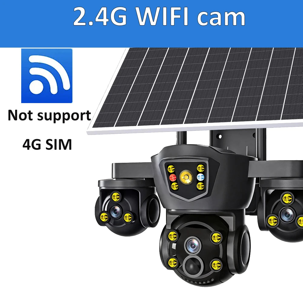 DIFANG V380 Pro WiFi Wireless Solar Camera Three Screen Outdoor 4G Sim Card Solar CCTV Three Lens Battery Solar Security Camera