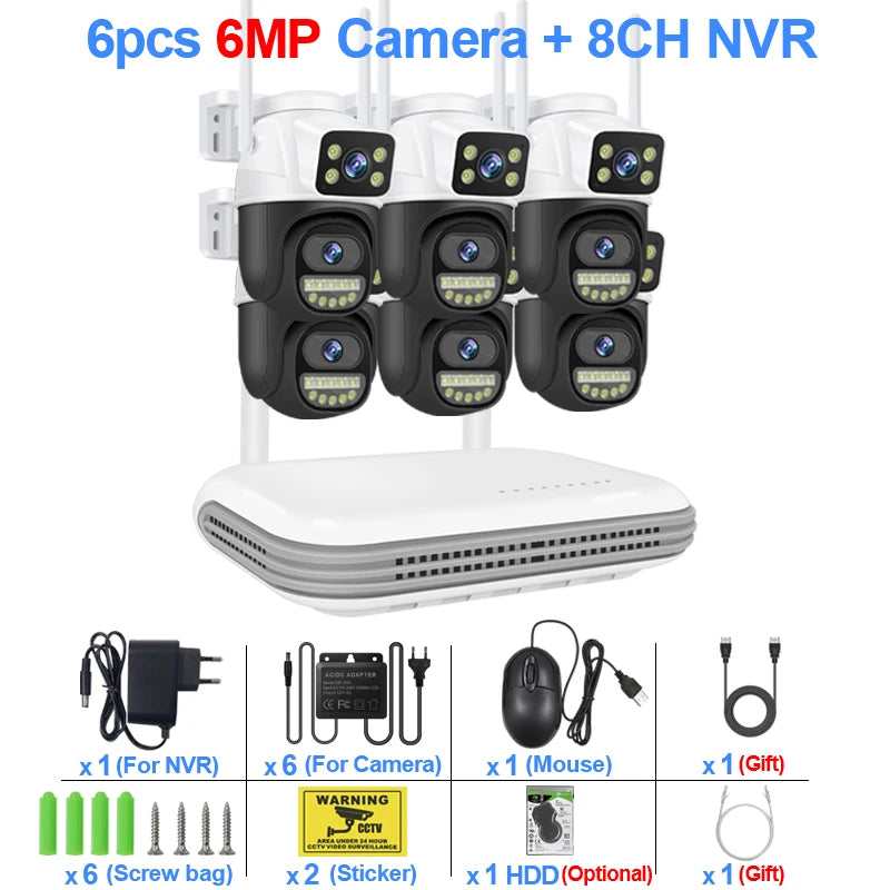 Smar WiFi Security Camera System 6MP Dual Lens Wireless IP Camera Kit With Two-Way Audio 8CH NVR