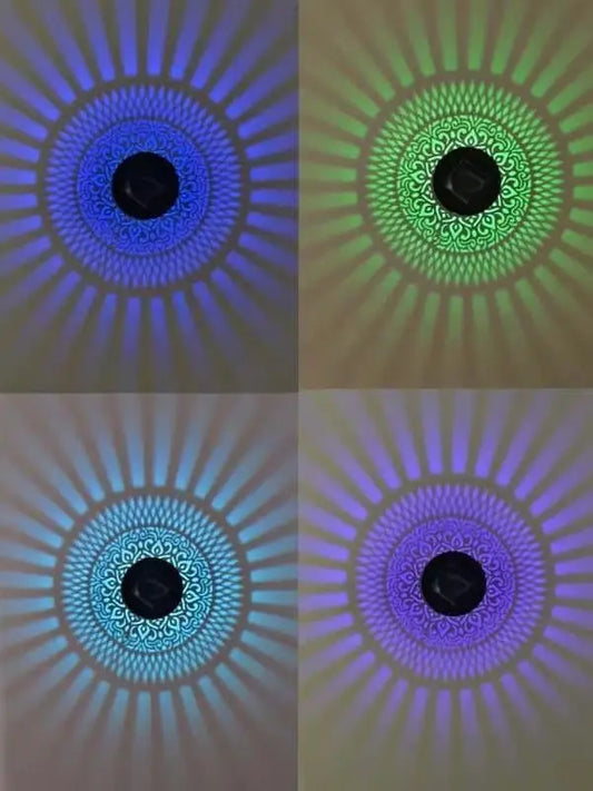 2pcs Solar Flower Projection Wall Light, Mandala LEDOutdoor Lamp, Color Changing Waterproof DecorativeLantern for Patio Garden