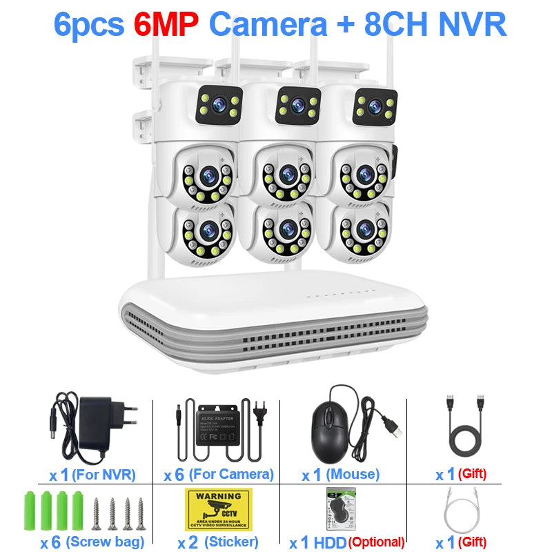 Smar WiFi Security Camera System 6MP Dual Lens Wireless IP Camera Kit With Two-Way Audio 8CH NVR