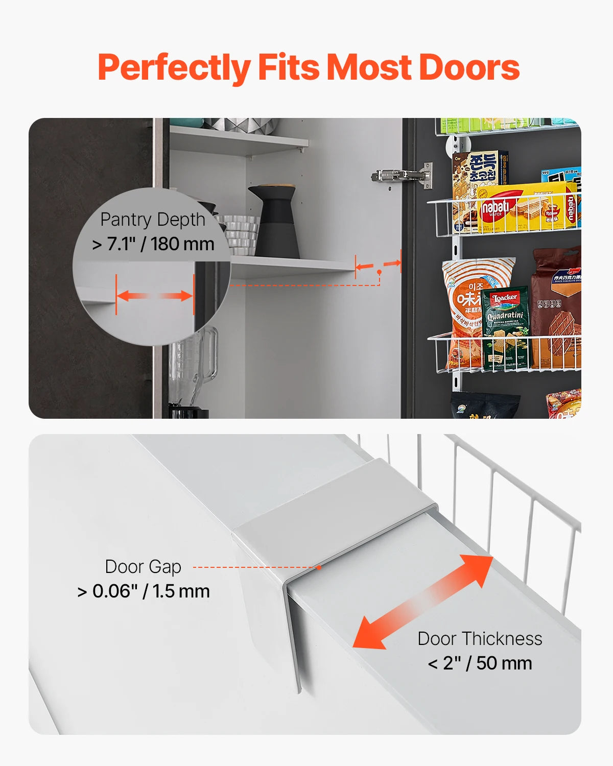 SucceBuy 6 Tier Over the Door Pantry Organizer Heavy-Duty Steel Hanging Spice Rack, Adjustable Wall Seasoning Shelves