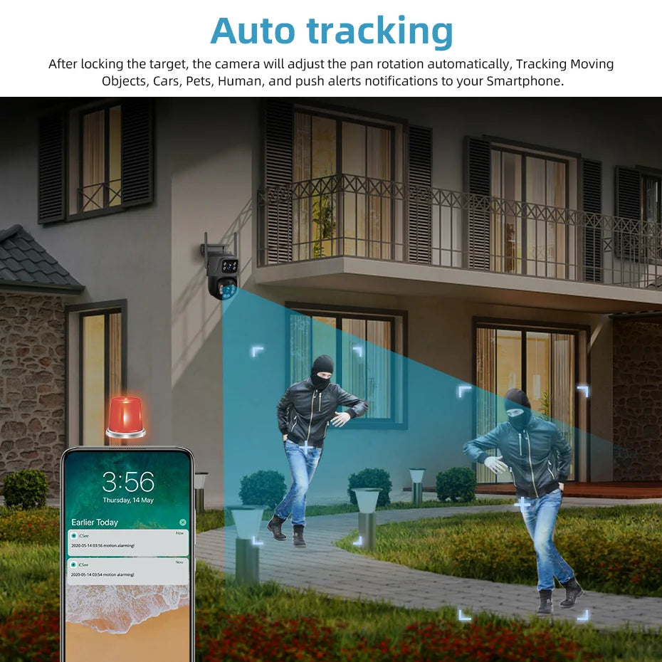 6MP HD WiFi IP Camera Outdoor Wireless Dual Lens PTZ Camera Onvif Home Security Surveillance CCTV Video Human Detect ICSEE APP