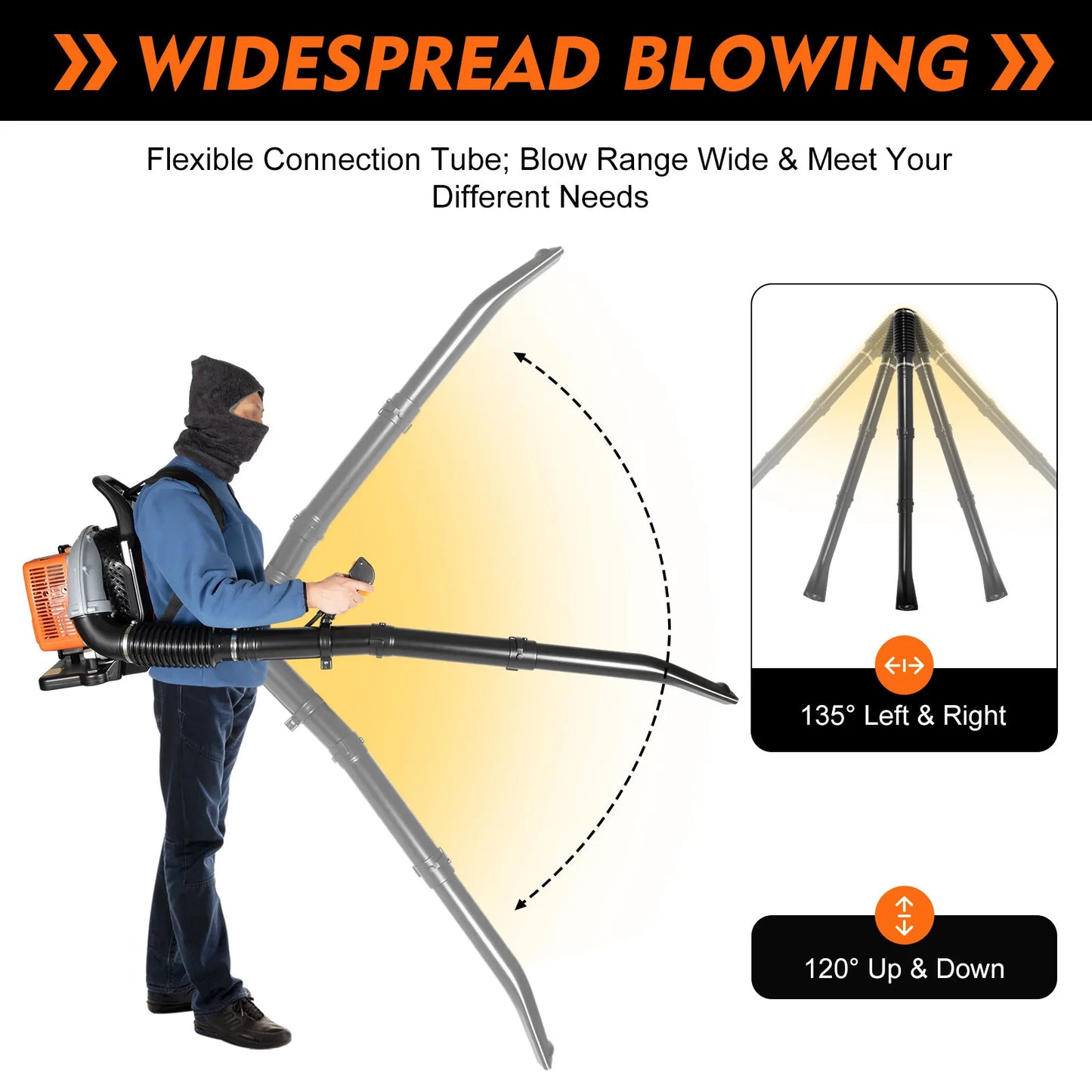 63CC 2.7kW 2-Stroke Gas Leaf Blower, 6800r/min Adjustable Speed Backpack Blower, 0.3m³/s Yard Cleaning Blower for Garden Lawn