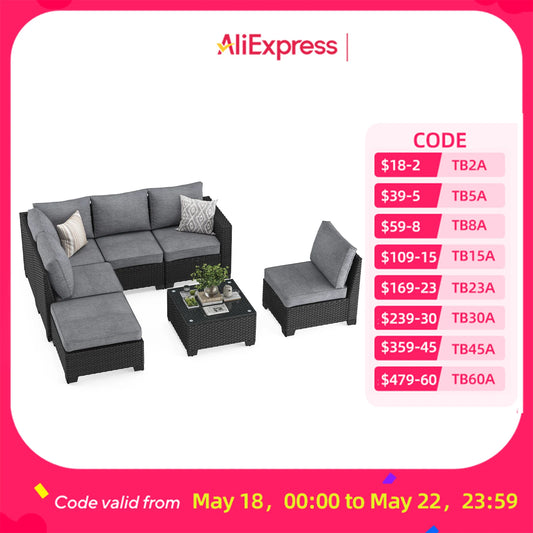 Farini Patio Sectional Sofa Set, Outdoor Furniture with Ottoman, Water/Oil/Stain-Resistant Fabric, Dark Gray Cushion + Gray Wick