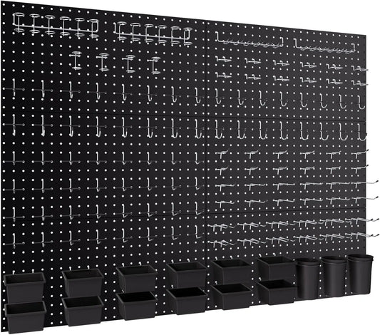 226PCS Metal Pegboard Wall Organizer Kit, 48x36 Inch Black Panels with Hooks Bins Cups for Garage Workbench Storage