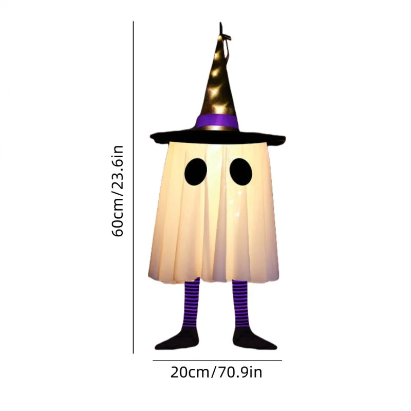 Halloween Hanging Ghost Decorations, Outdoor Halloween Witches Hat Lights, Glowing Ghosts for Garden Trees, Yard Halloween Decor