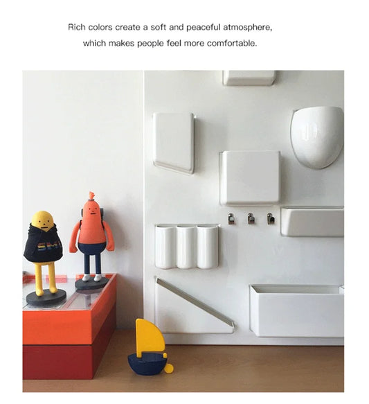 Wall-mounted Storage Rack with Hooks for Office, Kitchen and Workshop Children's Room Organizer with Adjustable Shelves