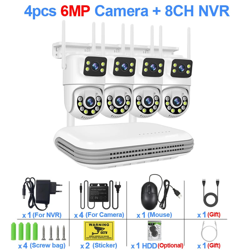 Smar WiFi Security Camera System 6MP Dual Lens Wireless IP Camera Kit With Two-Way Audio 8CH NVR