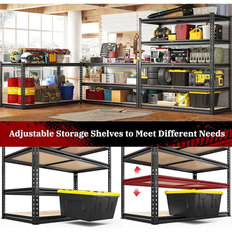 REIBII 2500LBS Garage Shelving 72''H Storage Shelves Heavy Duty Shelving 5 Tier Metal Shelves Garage Shelves Adjustable Shelvin