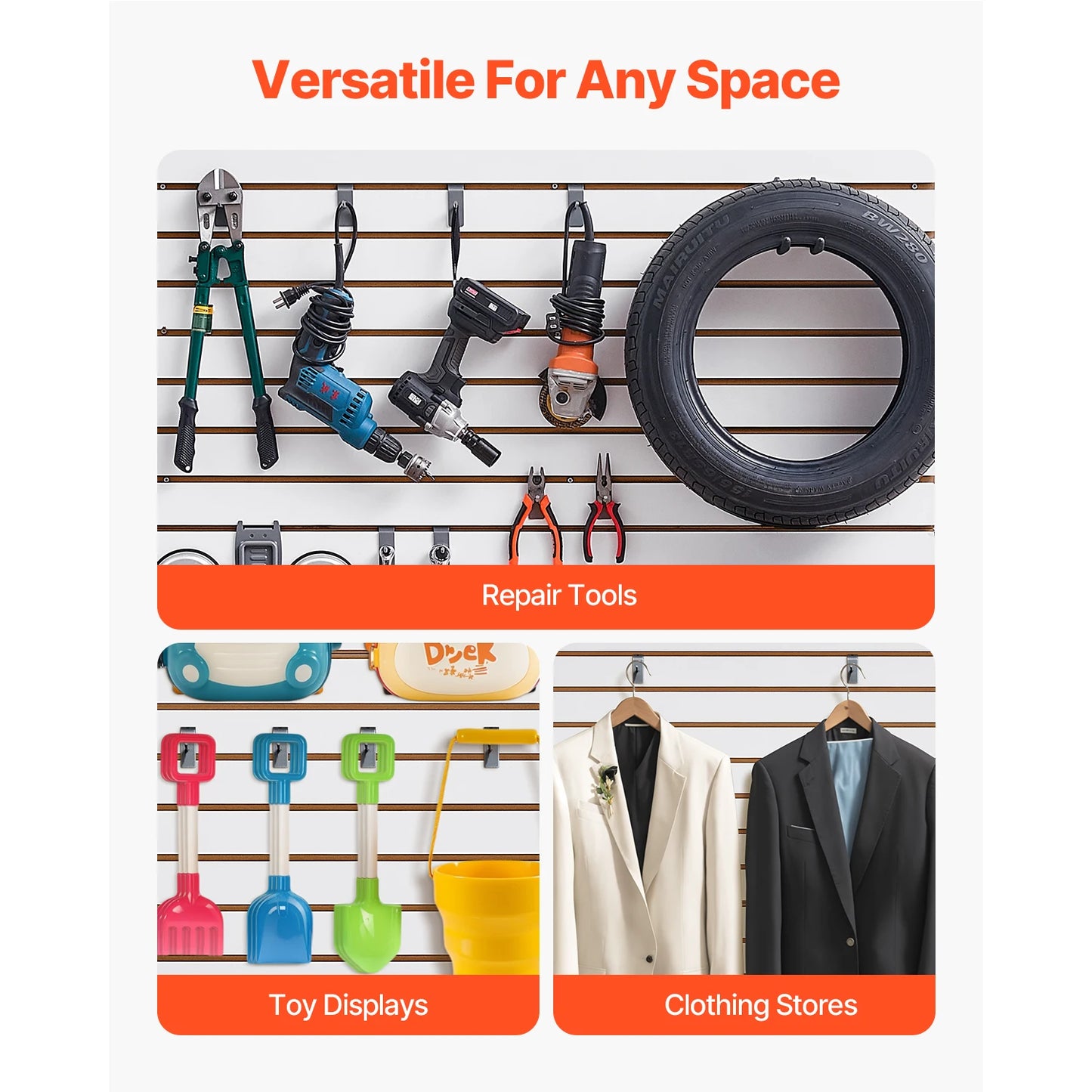 VEVOR 4 x 4 ft Slat Wall Paneling MDF Garage Slatwall with Modular Design Adjustable Panel for Tools Storage & Workshop Display