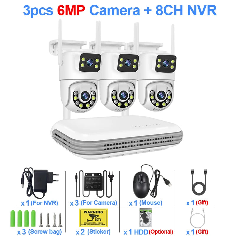 Smar WiFi Security Camera System 6MP Dual Lens Wireless IP Camera Kit With Two-Way Audio 8CH NVR